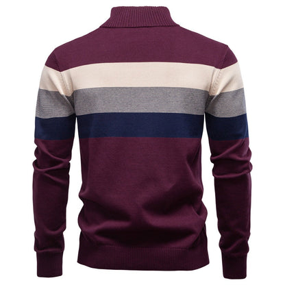 Men’s Striped Mock Neck Pullover Sweater