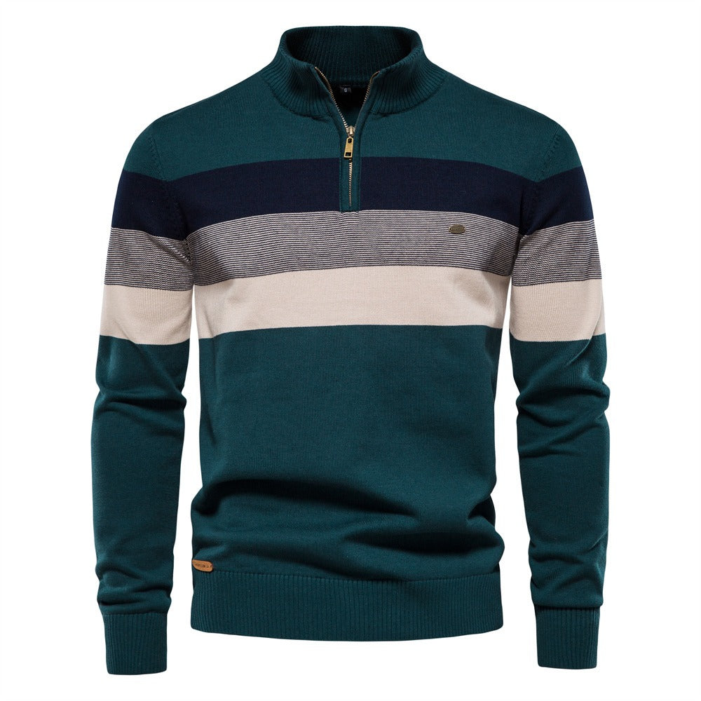 Men’s Striped Mock Neck Pullover Sweater