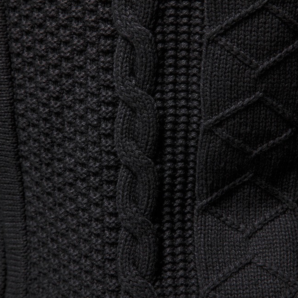 Men’s Zip-Up Stand Collar Cable Knit Sweater