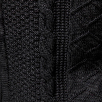 Men’s Zip-Up Stand Collar Cable Knit Sweater