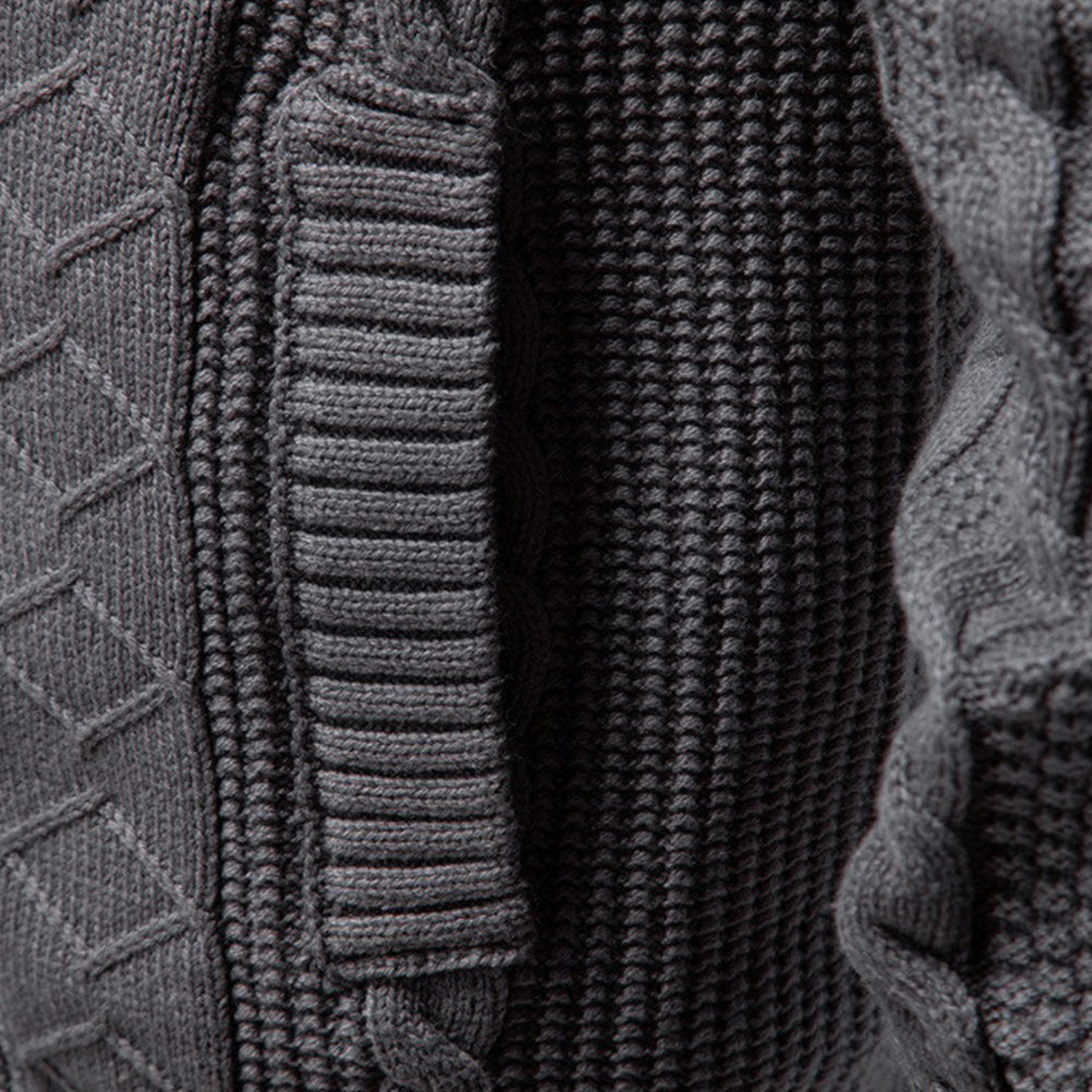 Men’s Zip-Up Stand Collar Cable Knit Sweater