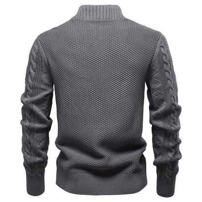 Men’s Zip-Up Stand Collar Cable Knit Sweater