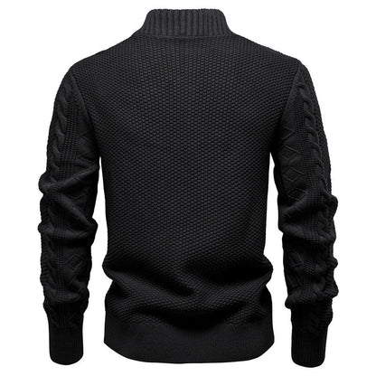 Men’s Zip-Up Stand Collar Cable Knit Sweater