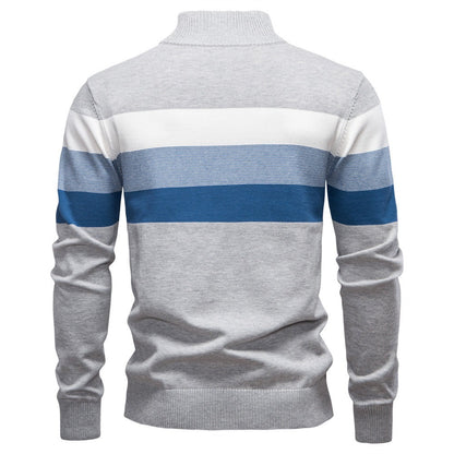 Men’s Striped Mock Neck Pullover Sweater