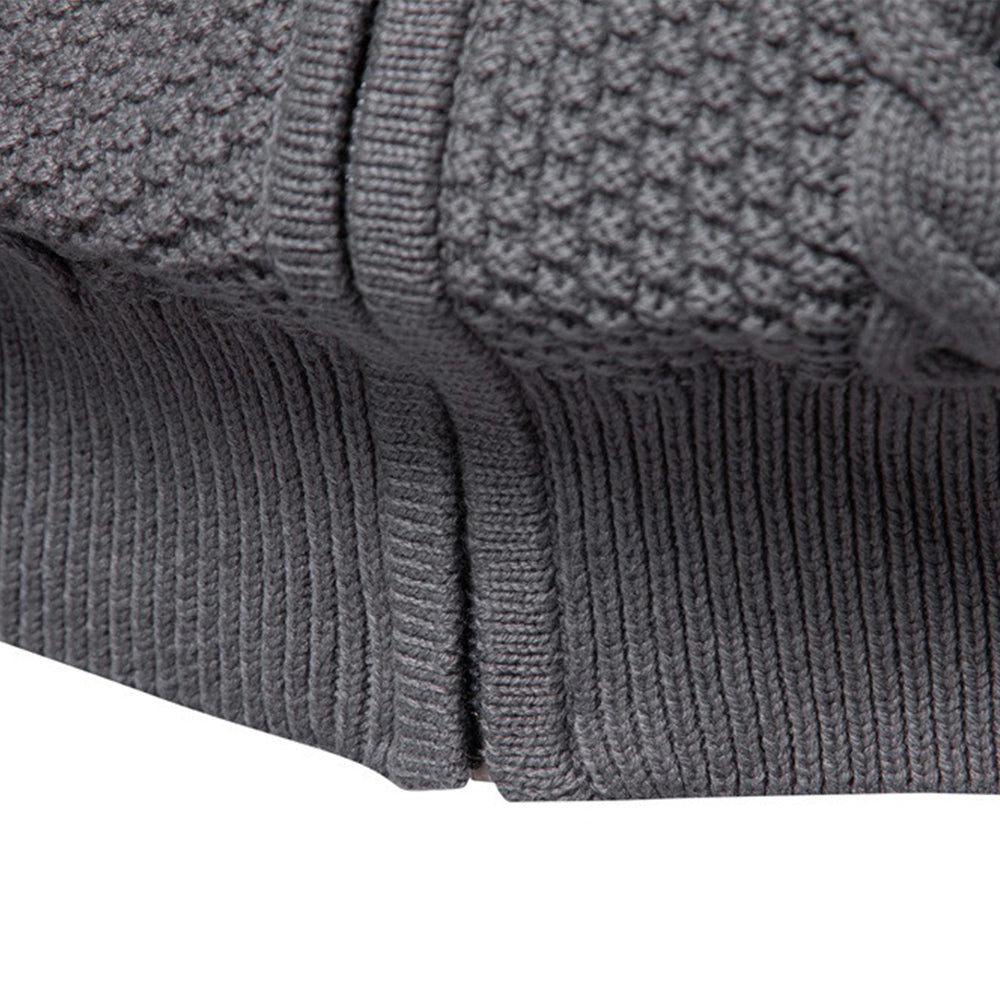 Men’s Zip-Up Stand Collar Cable Knit Sweater