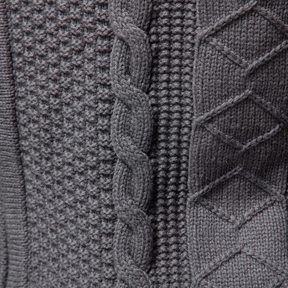 Men’s Zip-Up Stand Collar Cable Knit Sweater