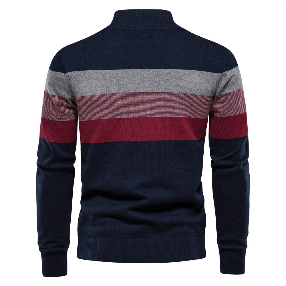 Men’s Striped Mock Neck Pullover Sweater