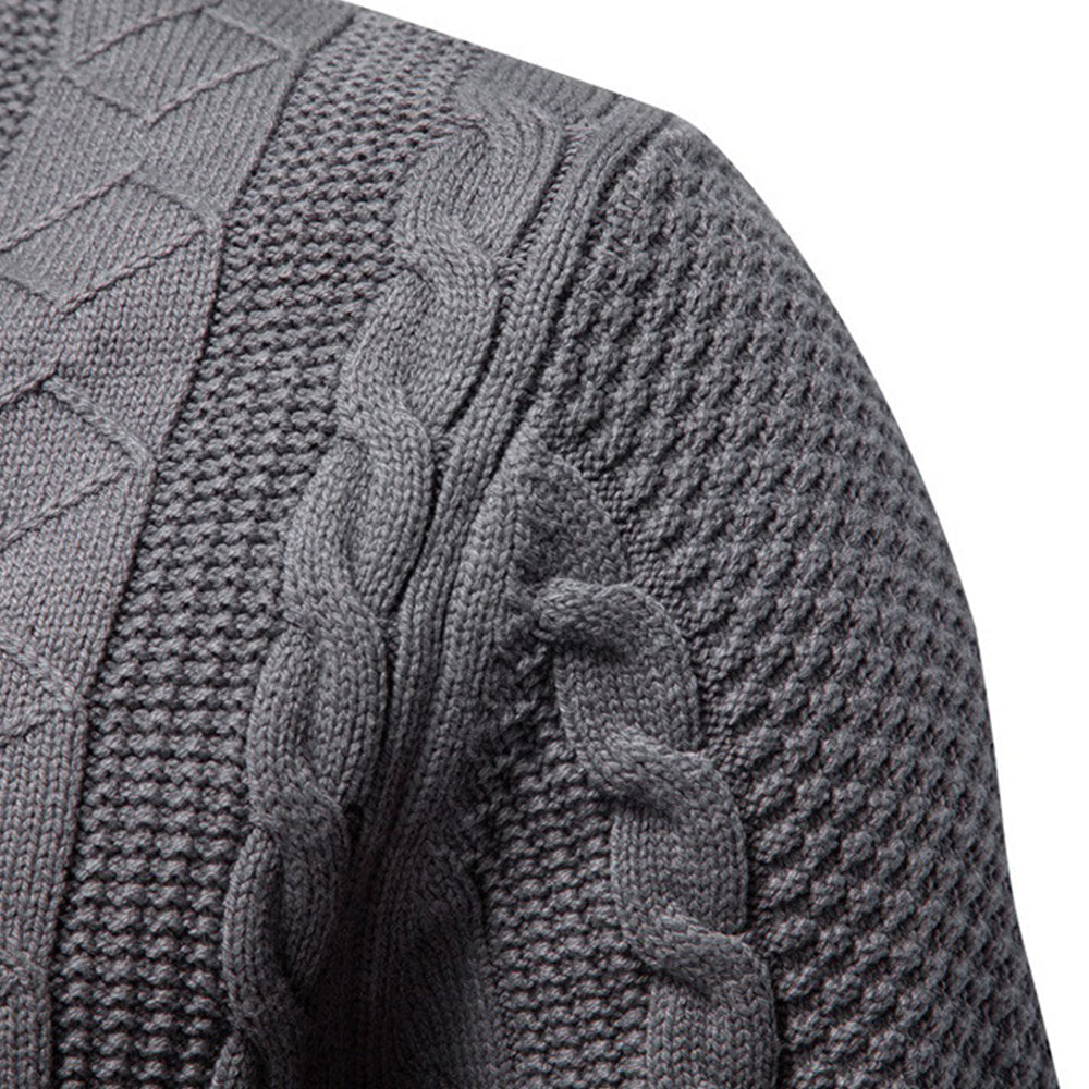 Men’s Zip-Up Stand Collar Cable Knit Sweater