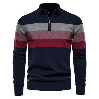 Men’s Striped Mock Neck Pullover Sweater