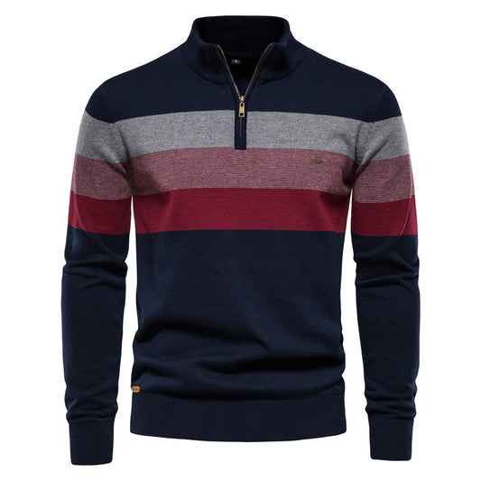 Men’s Striped Mock Neck Pullover Sweater