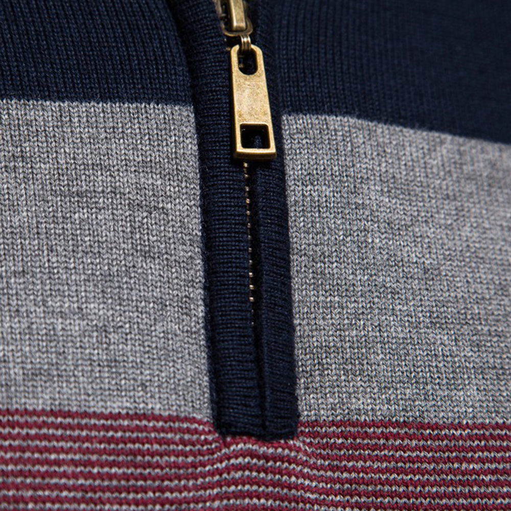 Men’s Striped Mock Neck Pullover Sweater